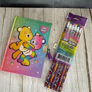Care Bears Rainbow Diary with Purple Lock & Multi-Color 6-Pack Pencils